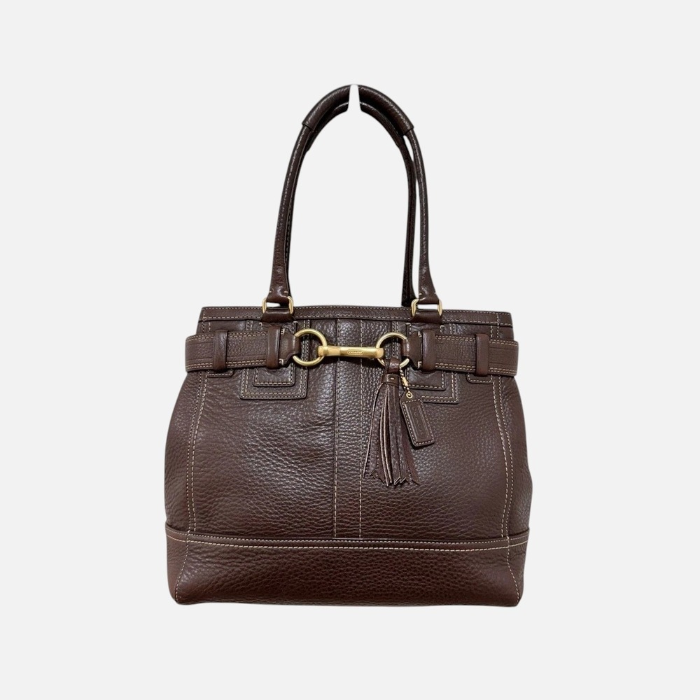 Coach Hamptons Large Tote Bag Chocolate Brown Pebbled Leather Horsebit 10214